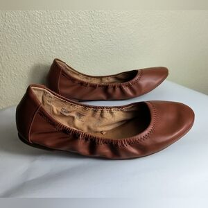 Brown Flats with Soft Leather and Elastic Gathering Walking Driving Travel